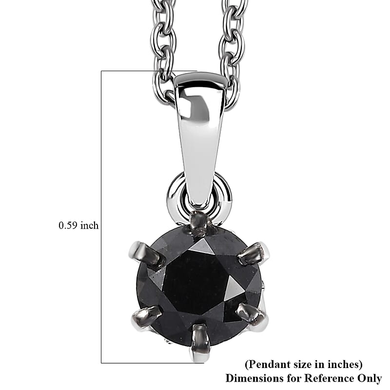 Black Diamond 1.00 ctw Solitaire Pendant Necklace in Rhodium Over Sterling Silver 20 Inches