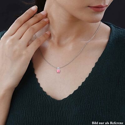 Natural Pink Queen Conch Shell and White Zircon Pendant 6.68 ctw Necklace in Rhodium Over Sterling Silver 20 Inches