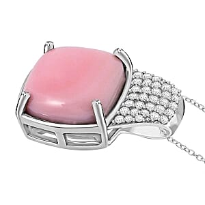 Natural Pink Queen Conch Shell and White Zircon Pendant 6.68 ctw Necklace in Rhodium Over Sterling Silver 20 Inches