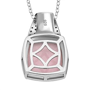 Natural Pink Queen Conch Shell and White Zircon Pendant 6.68 ctw Necklace in Rhodium Over Sterling Silver 20 Inches