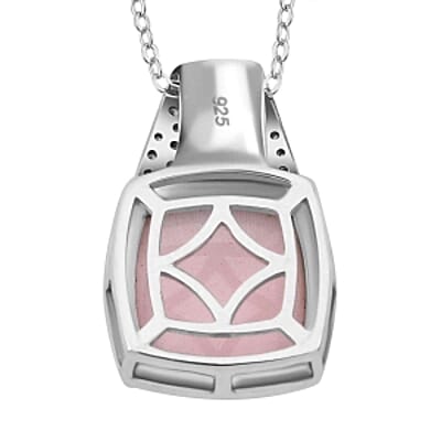 Natural Pink Queen Conch Shell and White Zircon Pendant 6.68 ctw Necklace in Rhodium Over Sterling Silver 20 Inches