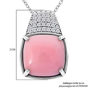 Natural Pink Queen Conch Shell and White Zircon Pendant 6.68 ctw Necklace in Rhodium Over Sterling Silver 20 Inches