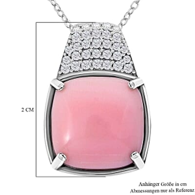 Natural Pink Queen Conch Shell and White Zircon Pendant 6.68 ctw Necklace in Rhodium Over Sterling Silver 20 Inches