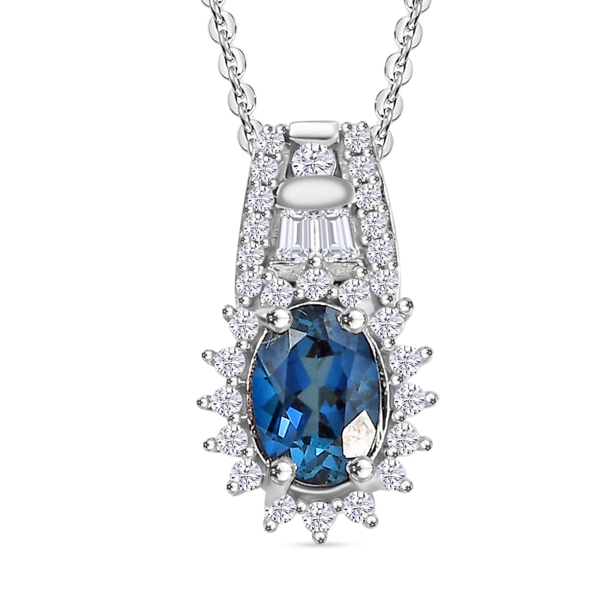 Premium Monte Belo Indicolite and White Zircon 1.00 ctw Pendant Necklace in Rhodium Over Sterling Silver 20 Inches image number 0