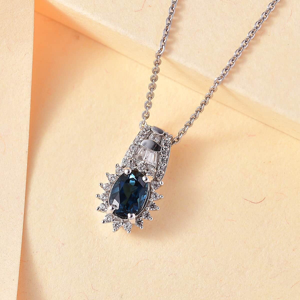 Premium Monte Belo Indicolite and White Zircon 1.00 ctw Pendant Necklace in Rhodium Over Sterling Silver 20 Inches image number 1