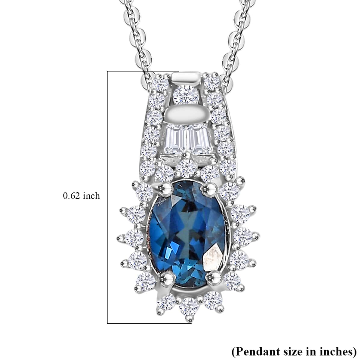 Premium Monte Belo Indicolite and White Zircon 1.00 ctw Pendant Necklace in Rhodium Over Sterling Silver 20 Inches image number 5