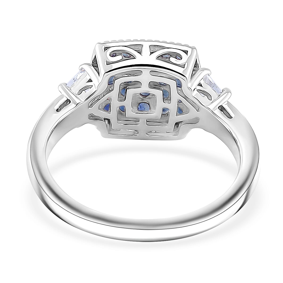 Kanchanaburi Blue Sapphire and White Topaz 2.00 ctw Cocktail Pendant and Ring (Size 6.0) in Rhodium Over Sterling Silver image number 4