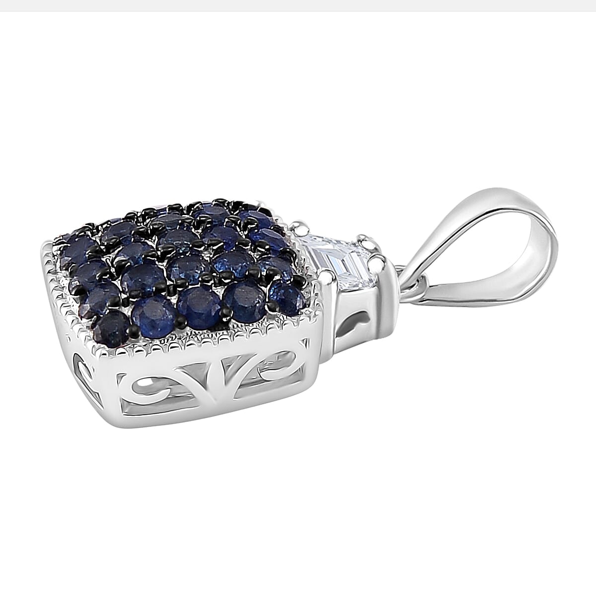 Kanchanaburi Blue Sapphire and White Topaz 2.00 ctw Cocktail Pendant and Ring (Size 6.0) in Rhodium Over Sterling Silver image number 6