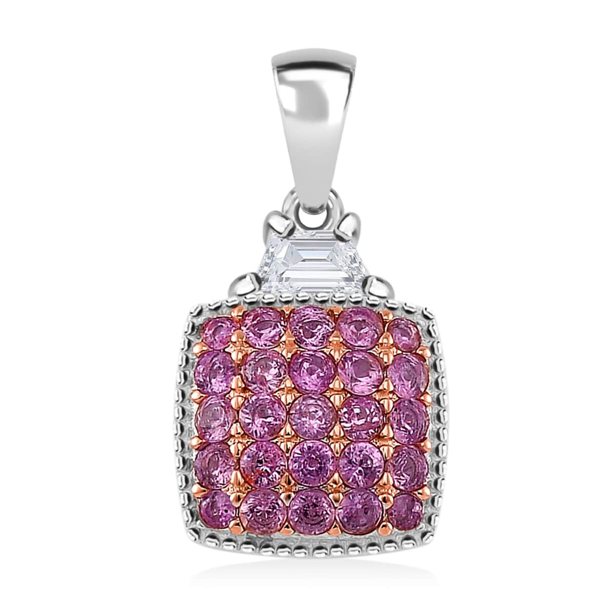 Madagascar Pink Sapphire and White Topaz 2.35 ctw Cocktail Pendant and Ring (Size 8.0) in Rhodium Over Sterling Silver image number 5