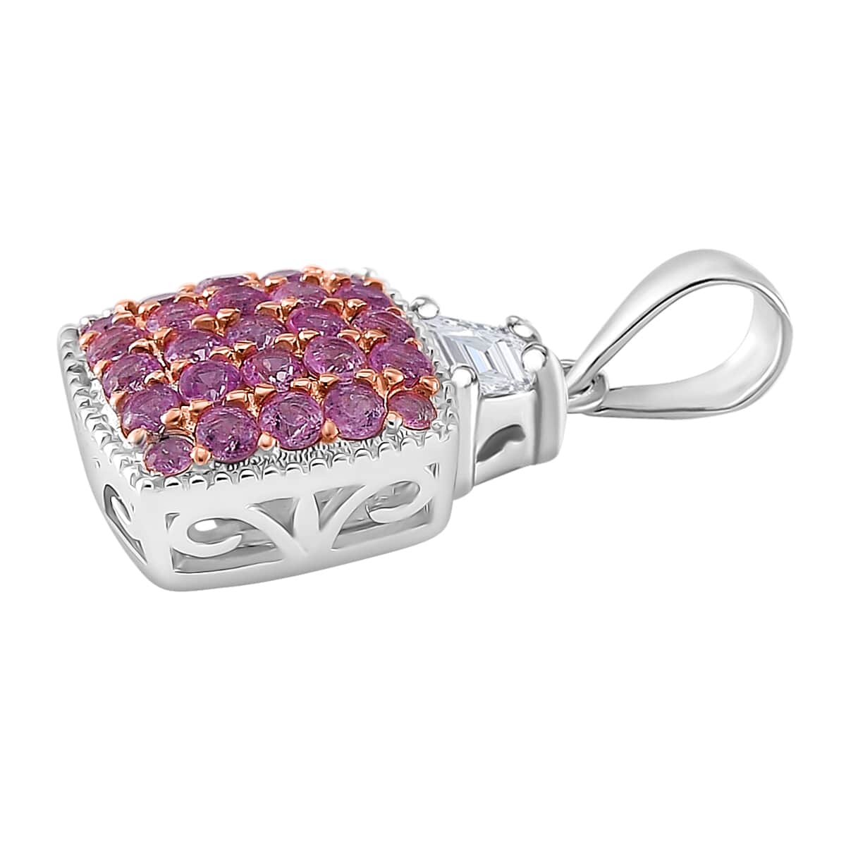 Madagascar Pink Sapphire and White Topaz 2.35 ctw Cocktail Pendant and Ring (Size 8.0) in Rhodium Over Sterling Silver image number 6