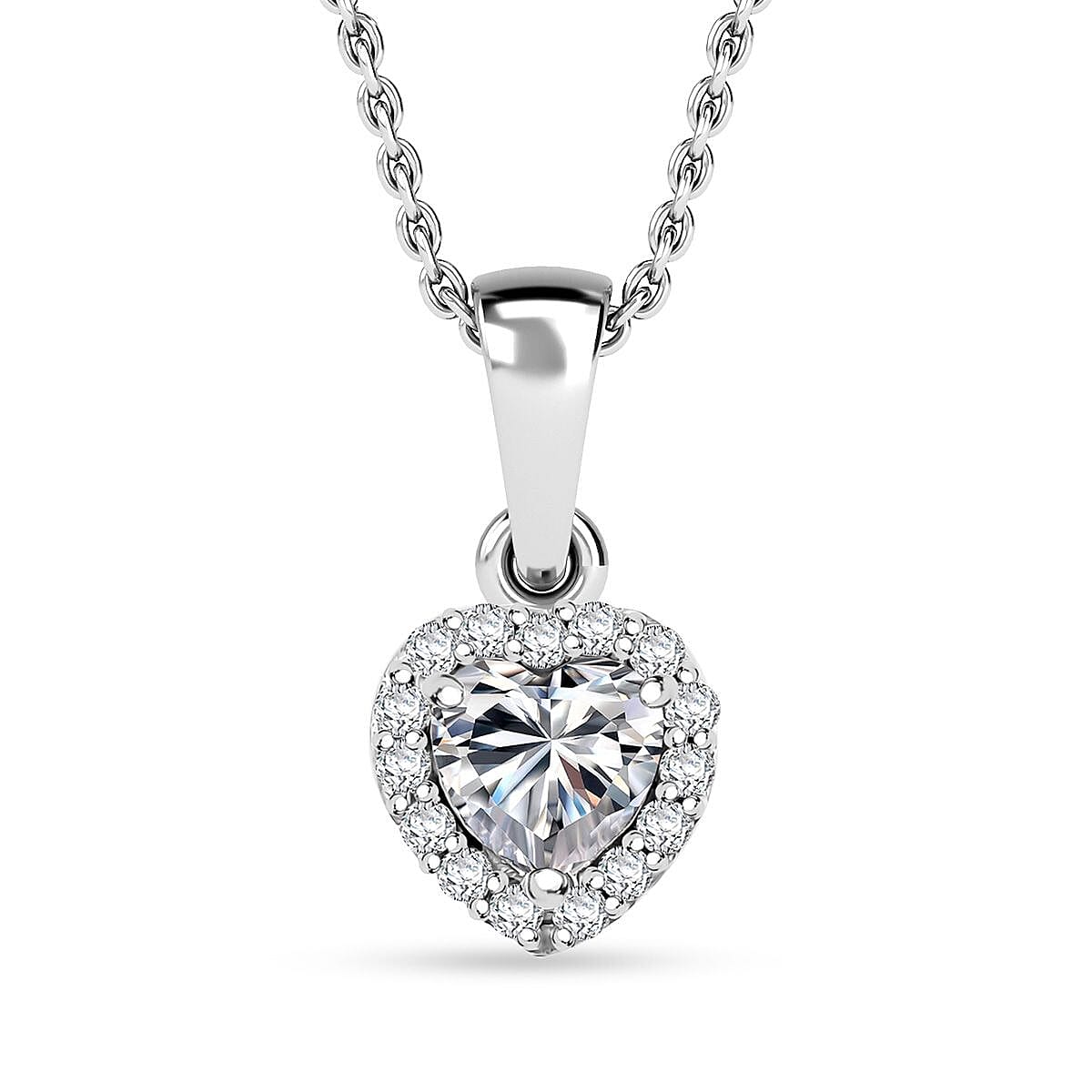 J Francis Embellished with Zirconia by Swarovski 4.00 ctw Heart Earrings, Ring (Size 5.0) and Pendant in Rhodium Over Sterling Silver with Stainless Steel Necklace 20 Inches