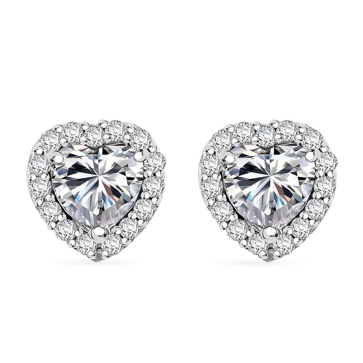 J Francis Embellished with Zirconia by Swarovski 4.00 ctw Heart Earrings, Ring (Size 5.0) and Pendant in Rhodium Over Sterling Silver with Stainless Steel Necklace 20 Inches