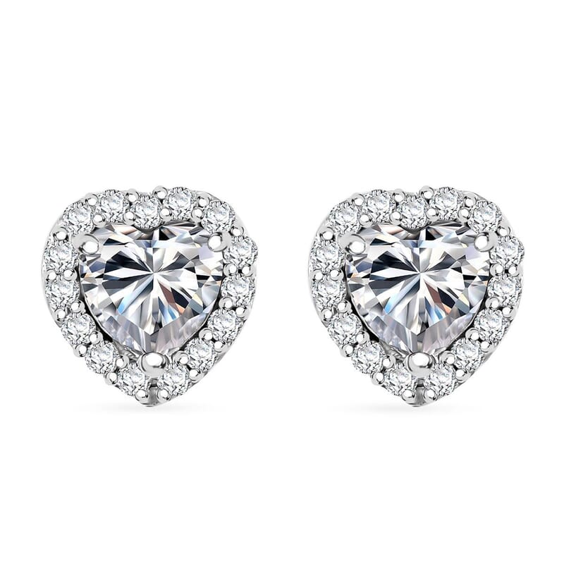 J Francis Embellished with Zirconia by Swarovski 4.00 ctw Heart Earrings, Ring (Size 5.0) and Pendant in Rhodium Over Sterling Silver with Stainless Steel Necklace 20 Inches