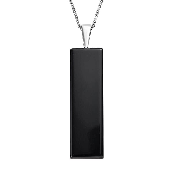 Black Onyx 45.30 ctw Pendant Necklace in Stainless Steel 20 Inches