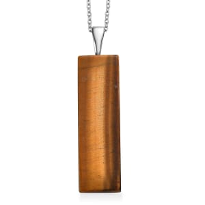 Tigers Eye 46.40 ctw Pendant Necklace in Stainless Steel 20 Inches