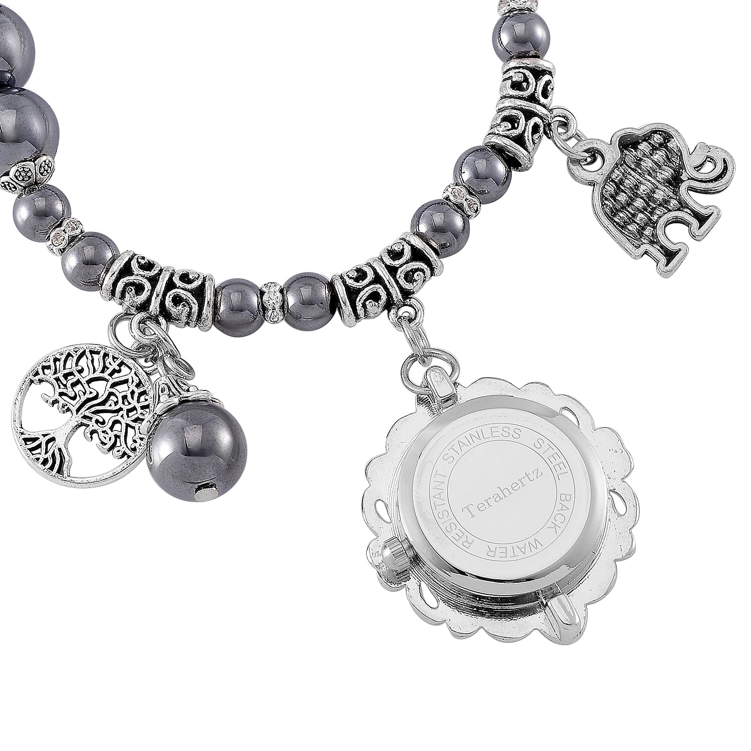2pcs Set - Terahertz, Crystal Japanese Movement Beaded Stretch Bracelet Charm Watch 50.00 ctw