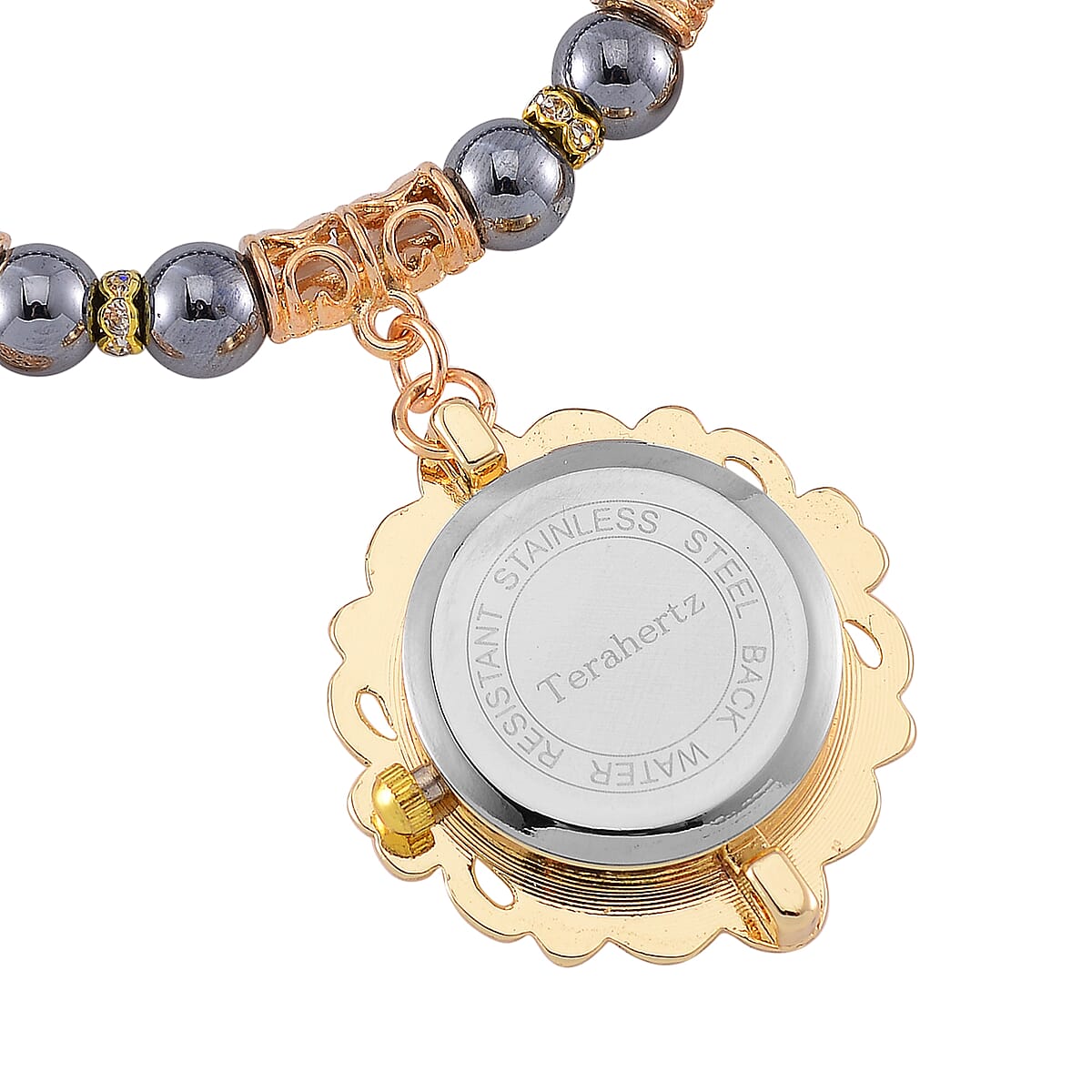 2pcs Set - Terahertz, Crystal Japanese Movement Beaded Stretch Bracelet Charm Watch and Goldtone Link Chain Bracelet with Coin Charm (8.0In) 50.00 ctw image number 5