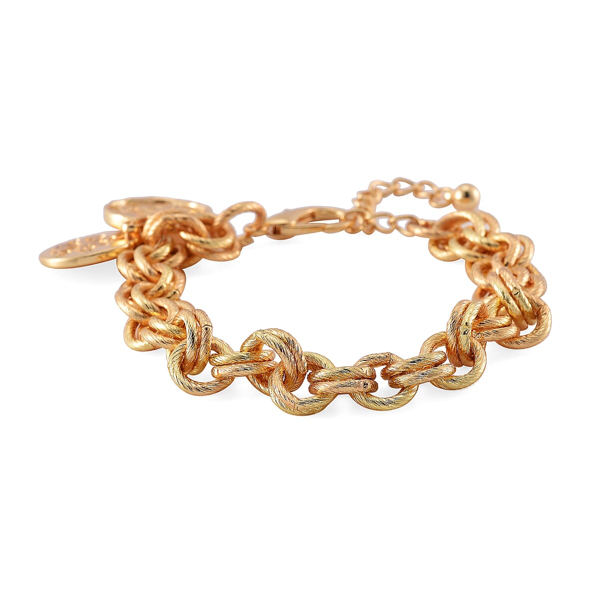 2pcs Set - Terahertz, Crystal Japanese Movement Beaded Stretch Bracelet Charm Watch and Goldtone Link Chain Bracelet with Coin Charm (8.0In) 50.00 ctw image number 6