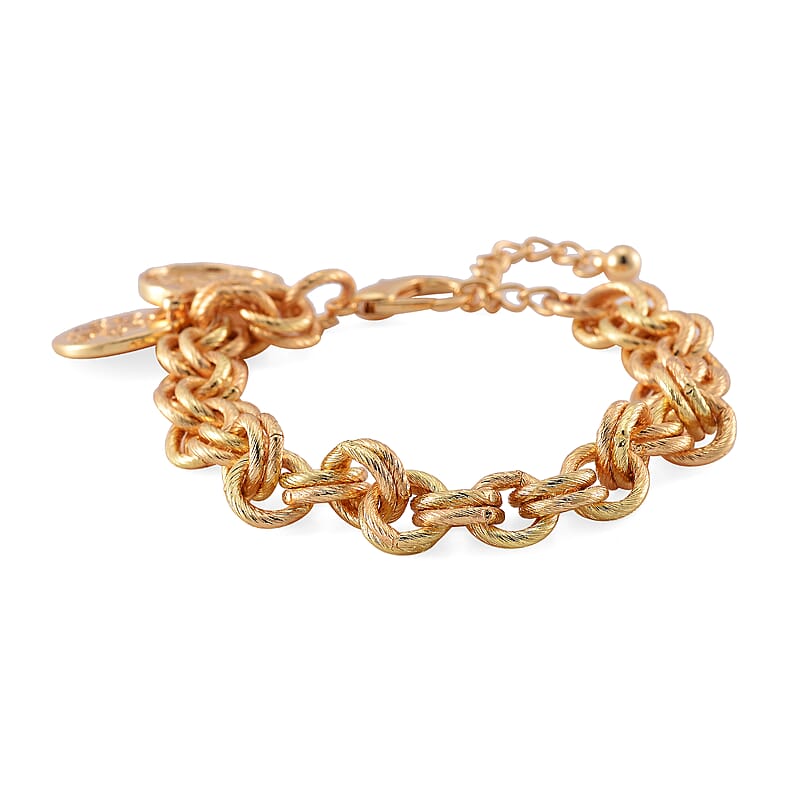 2pcs Set - Terahertz, Crystal Japanese Movement Beaded Stretch Bracelet Charm Watch and Goldtone Link Chain Bracelet with Coin Charm (8.0In) 50.00 ctw