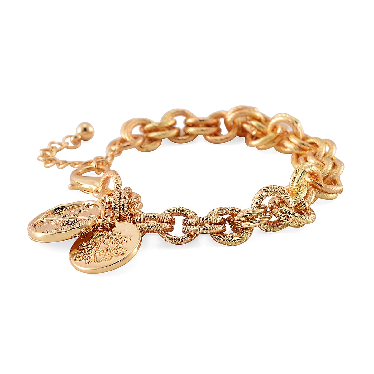 2pcs Set - Terahertz, Crystal Japanese Movement Beaded Stretch Bracelet Charm Watch and Goldtone Link Chain Bracelet with Coin Charm (8.0In) 50.00 ctw image number 7