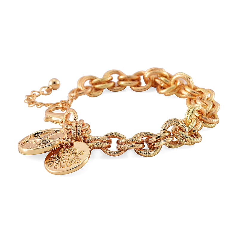 2pcs Set - Terahertz, Crystal Japanese Movement Beaded Stretch Bracelet Charm Watch and Goldtone Link Chain Bracelet with Coin Charm (8.0In) 50.00 ctw