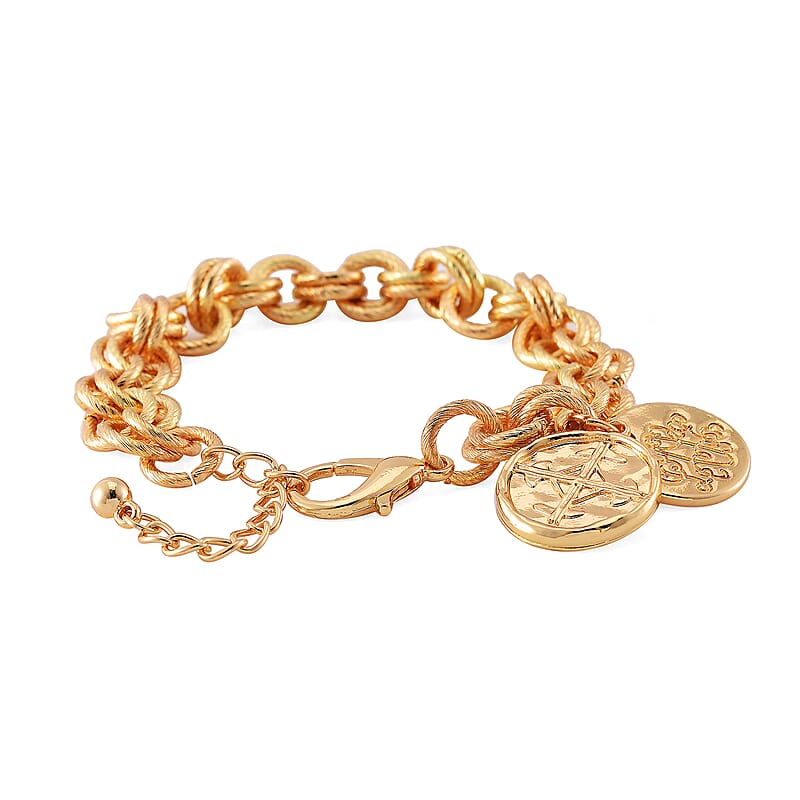 2pcs Set - Terahertz, Crystal Japanese Movement Beaded Stretch Bracelet Charm Watch and Goldtone Link Chain Bracelet with Coin Charm (8.0In) 50.00 ctw