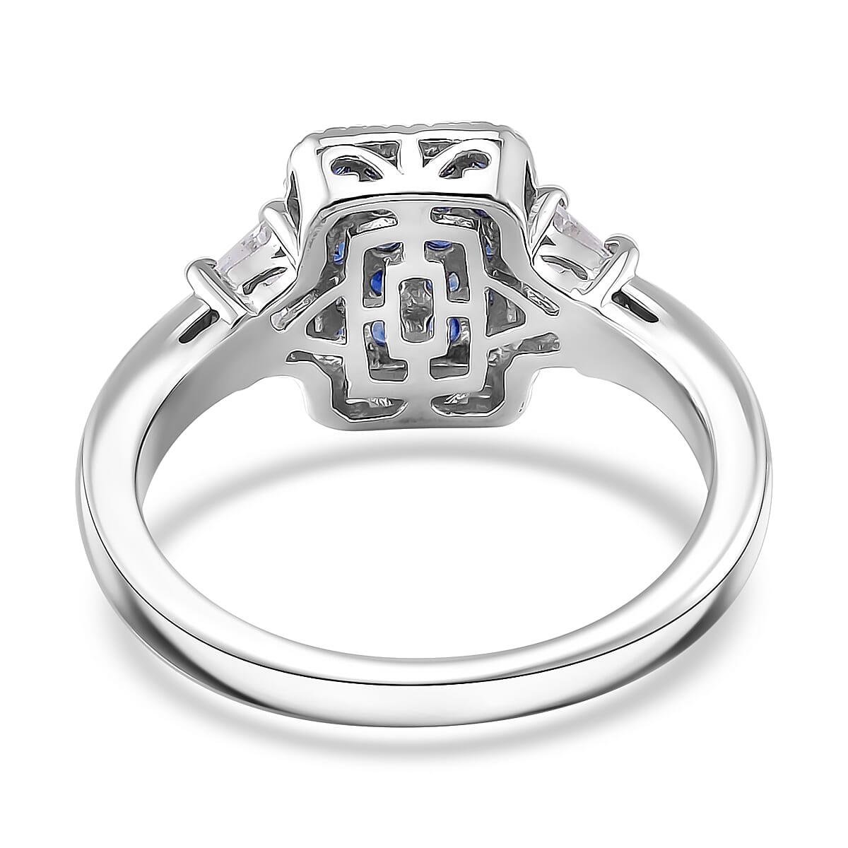 Kanchanaburi Blue Sapphire and White Topaz 1.90 ctw Cocktail Pendant without Chain and Ring (Size 6.0) in Rhodium Over Sterling Silver
