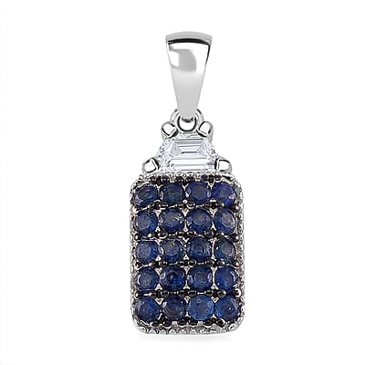 Kanchanaburi Blue Sapphire and White Topaz 1.90 ctw Cocktail Pendant without Chain and Ring (Size 6.0) in Rhodium Over Sterling Silver
