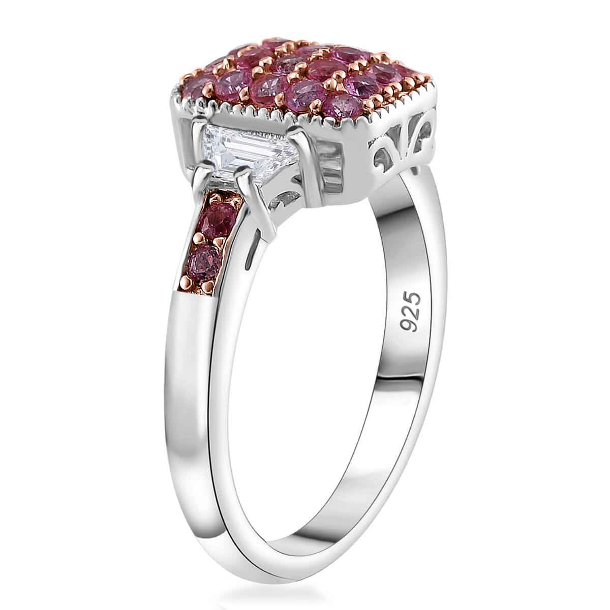 Madagascar Pink Sapphire and White Topaz 2.00 ctw Cocktail Pendant without Chain and Ring (Size 6.0) in Rhodium Over Sterling Silver image number 3