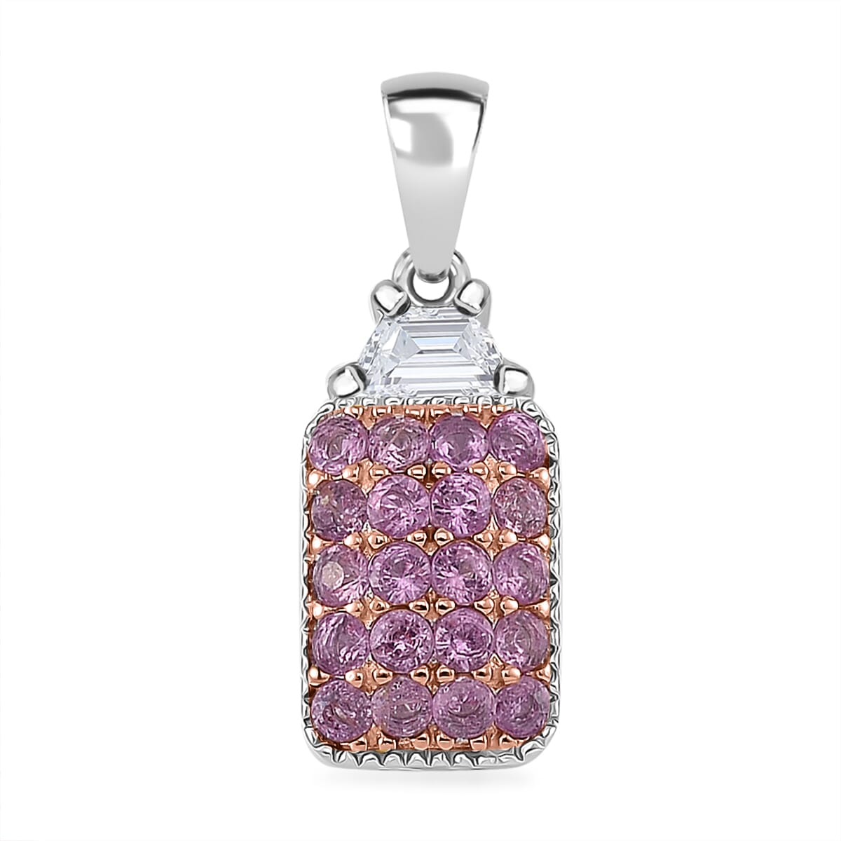 Madagascar Pink Sapphire and White Topaz 2.00 ctw Cocktail Pendant without Chain and Ring (Size 6.0) in Rhodium Over Sterling Silver image number 5