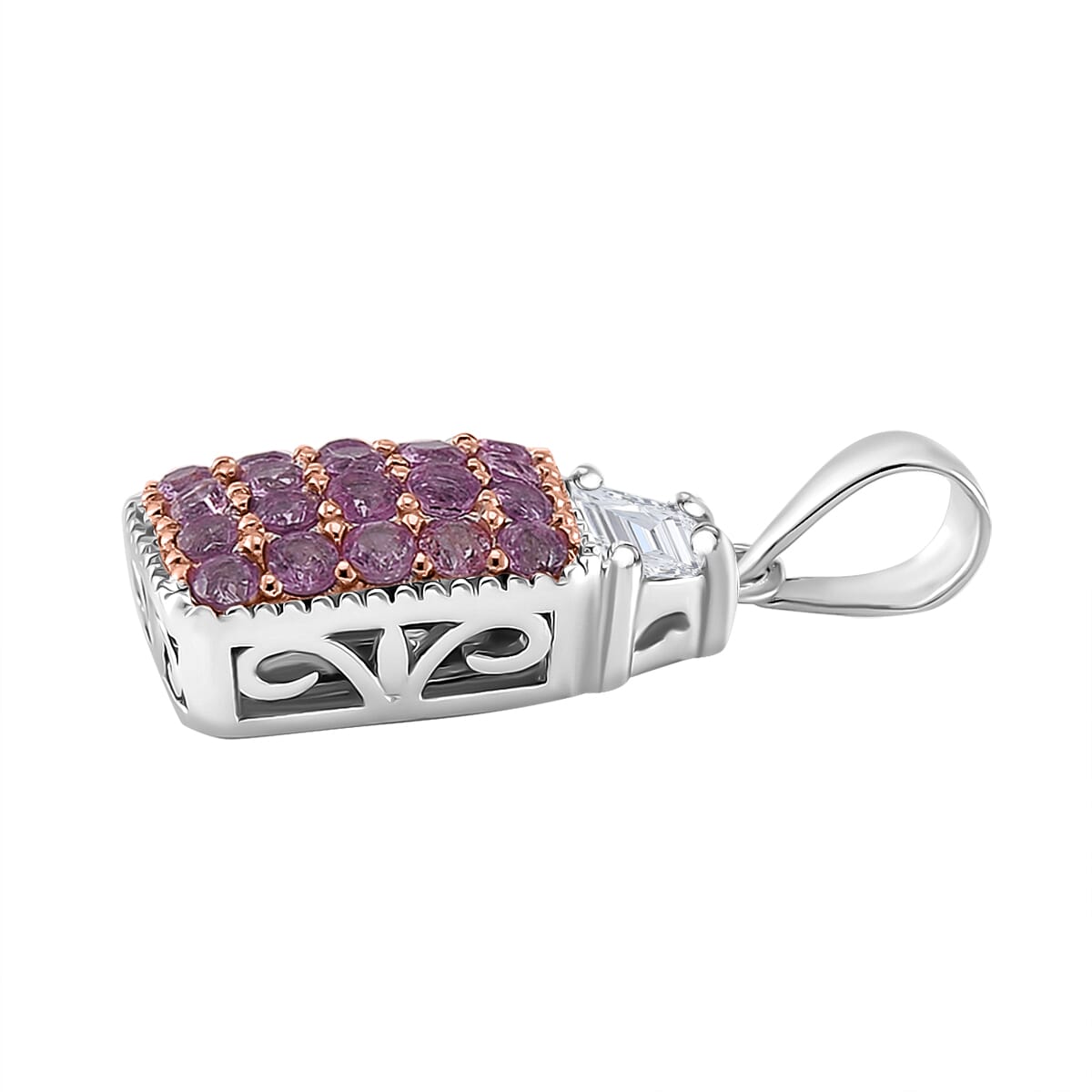 Madagascar Pink Sapphire and White Topaz 2.00 ctw Cocktail Pendant without Chain and Ring (Size 6.0) in Rhodium Over Sterling Silver image number 6
