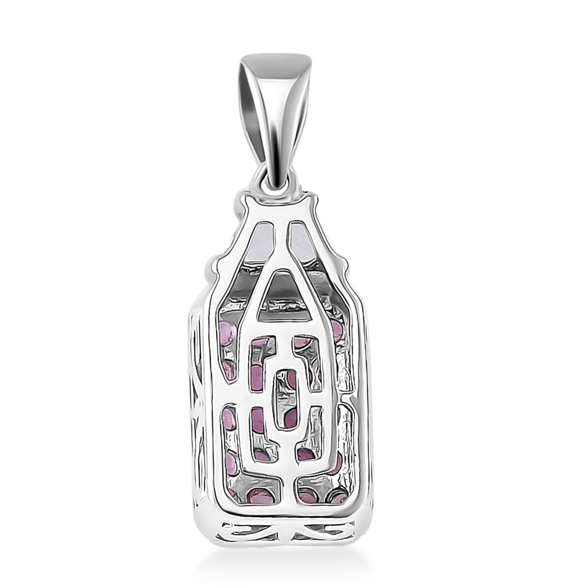 Madagascar Pink Sapphire and White Topaz 2.00 ctw Cocktail Pendant without Chain and Ring (Size 6.0) in Rhodium Over Sterling Silver image number 7