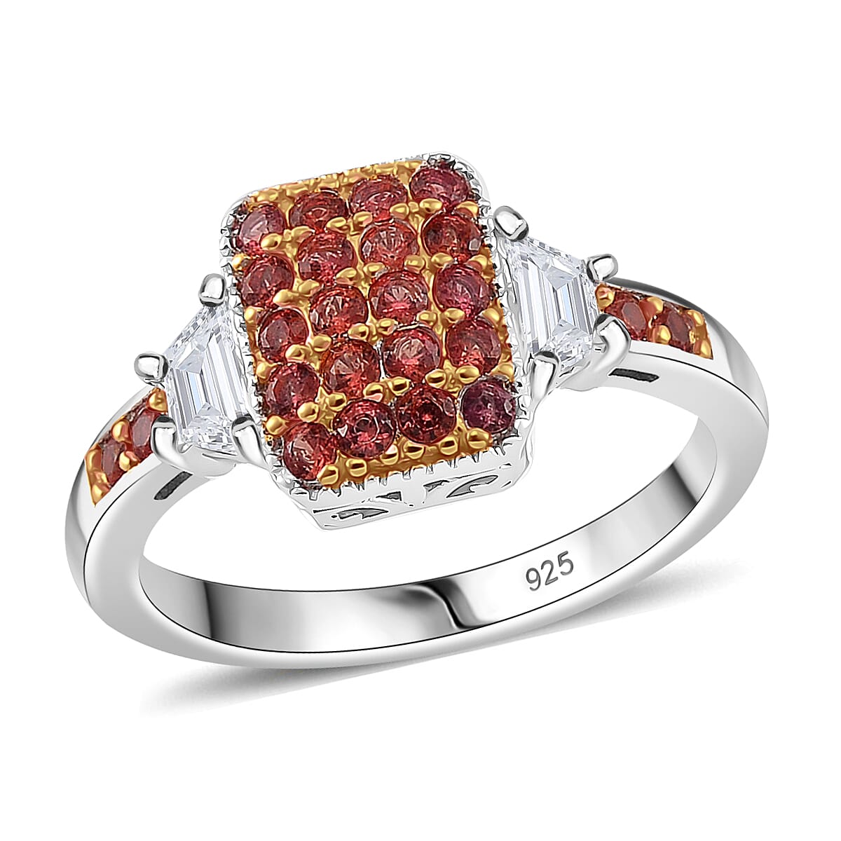 Madagascar Orange Sapphire and White Topaz 1.85 ctw Cocktail Pendant without Chain and Ring (Size 6.0) in Rhodium Over Sterling Silver