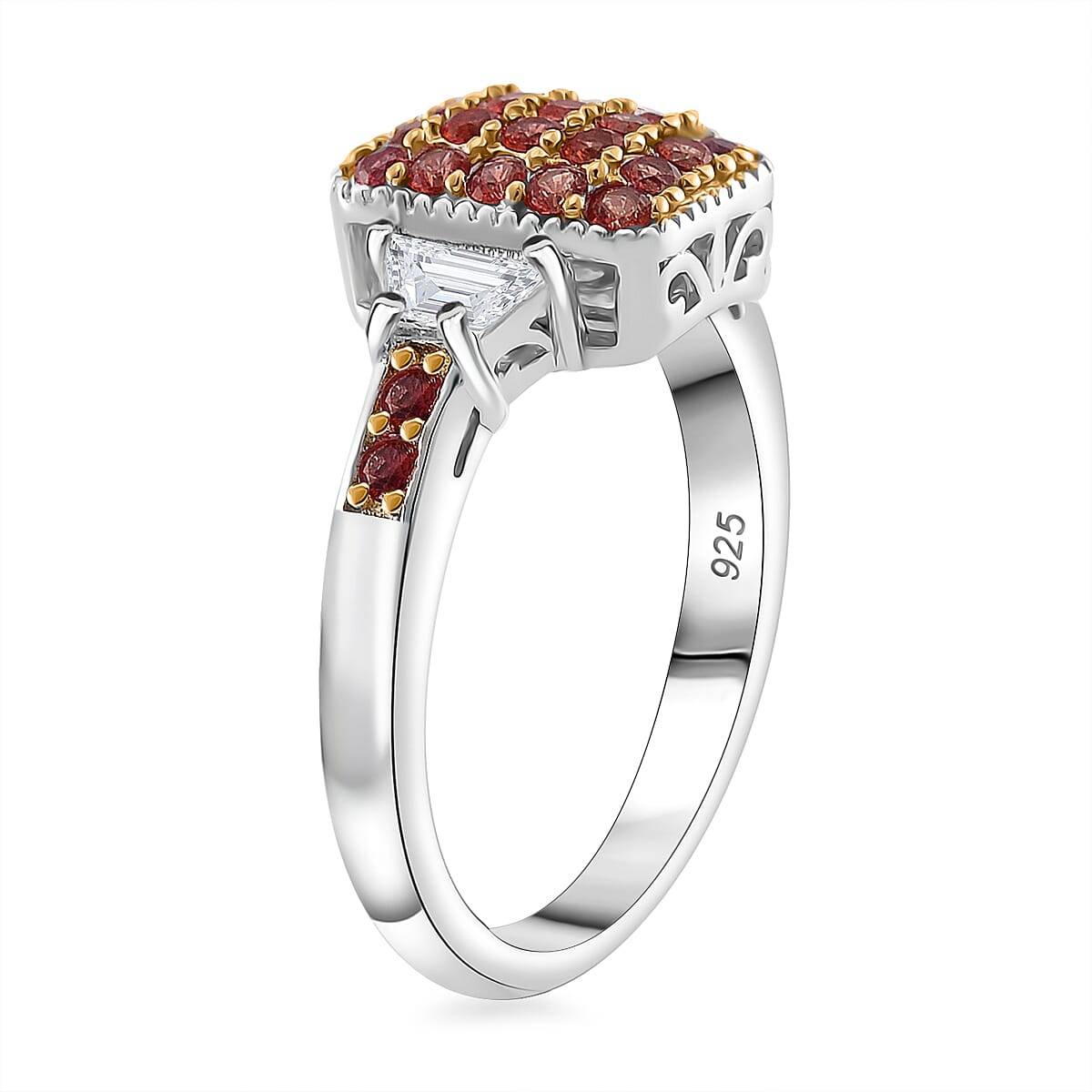 Madagascar Orange Sapphire and White Topaz 1.85 ctw Cocktail Pendant without Chain and Ring (Size 6.0) in Rhodium Over Sterling Silver