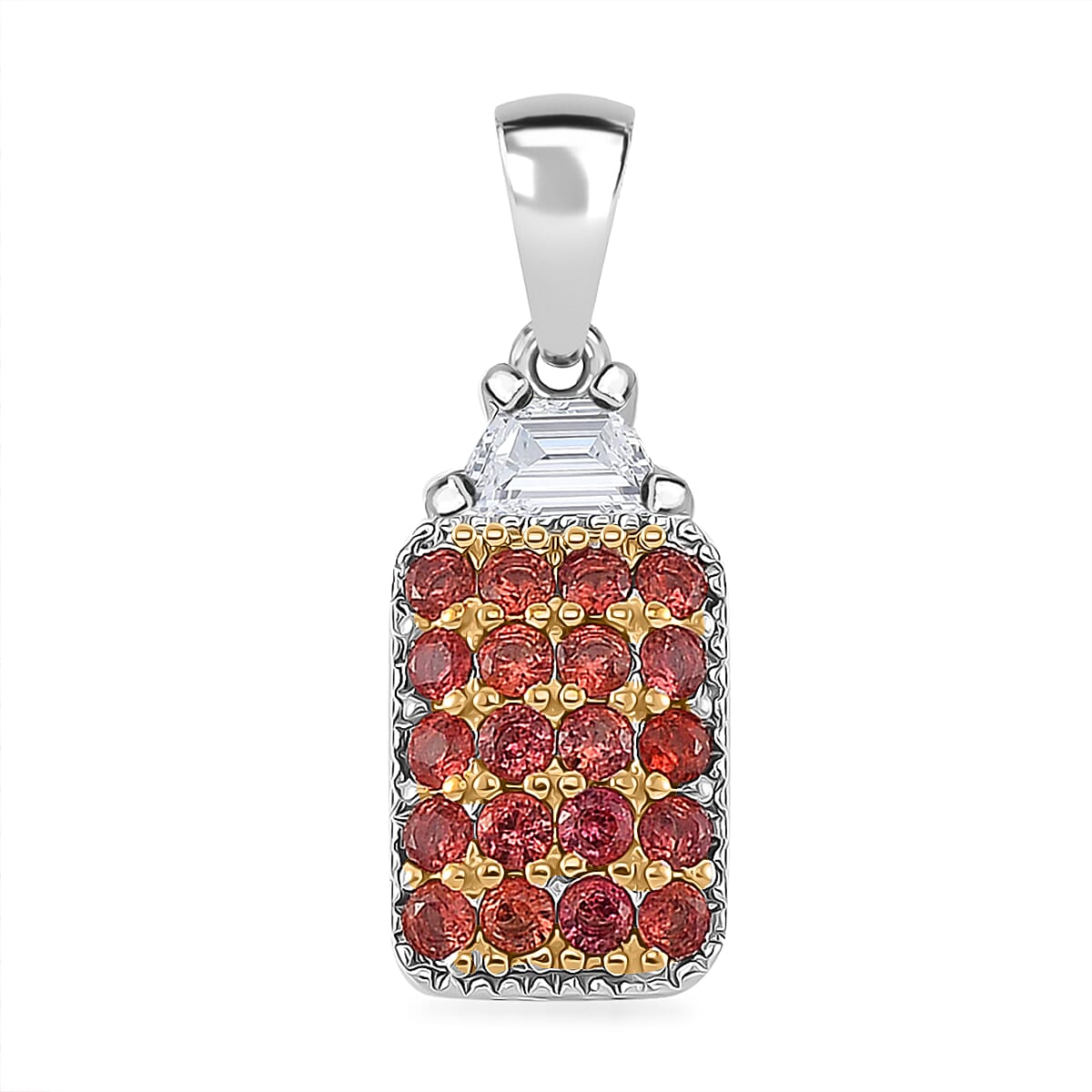 Madagascar Orange Sapphire and White Topaz 1.85 ctw Cocktail Pendant without Chain and Ring (Size 6.0) in Rhodium Over Sterling Silver
