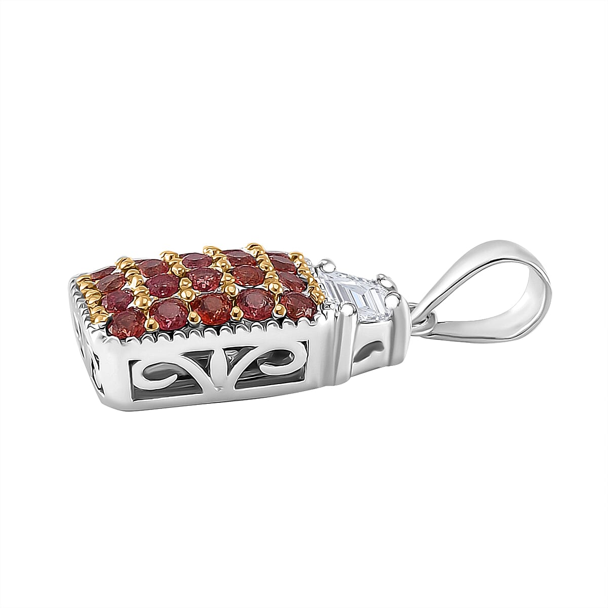 Madagascar Orange Sapphire and White Topaz 1.85 ctw Cocktail Pendant without Chain and Ring (Size 6.0) in Rhodium Over Sterling Silver