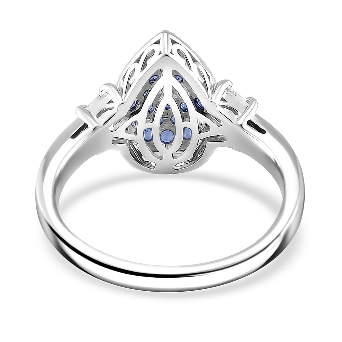 Kanchanaburi Blue Sapphire and White Topaz 1.85 ctw Cocktail Pendant and Ring (Size 6.0) in Rhodium Over Sterling Silver