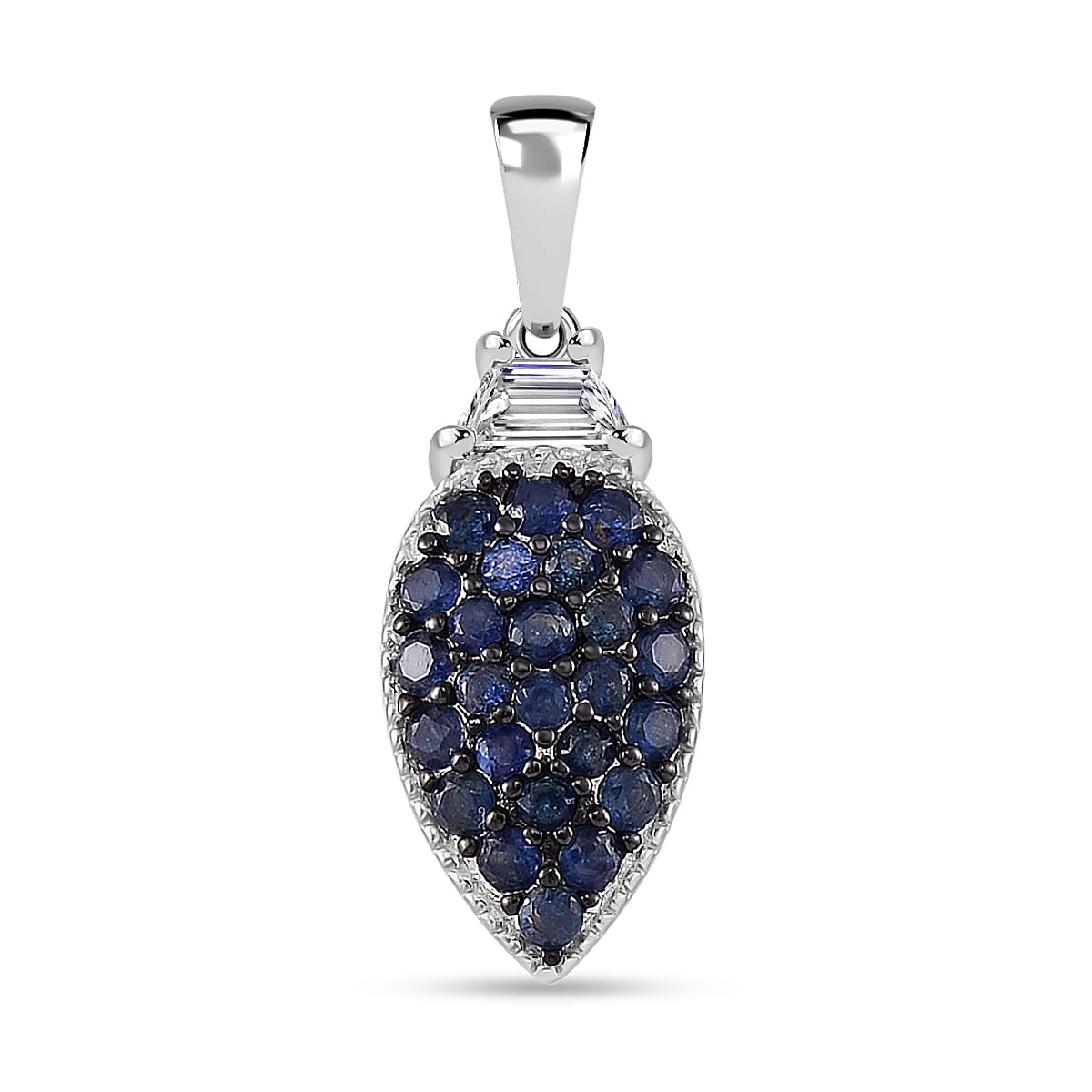 Kanchanaburi Blue Sapphire and White Topaz 1.85 ctw Cocktail Pendant and Ring (Size 6.0) in Rhodium Over Sterling Silver