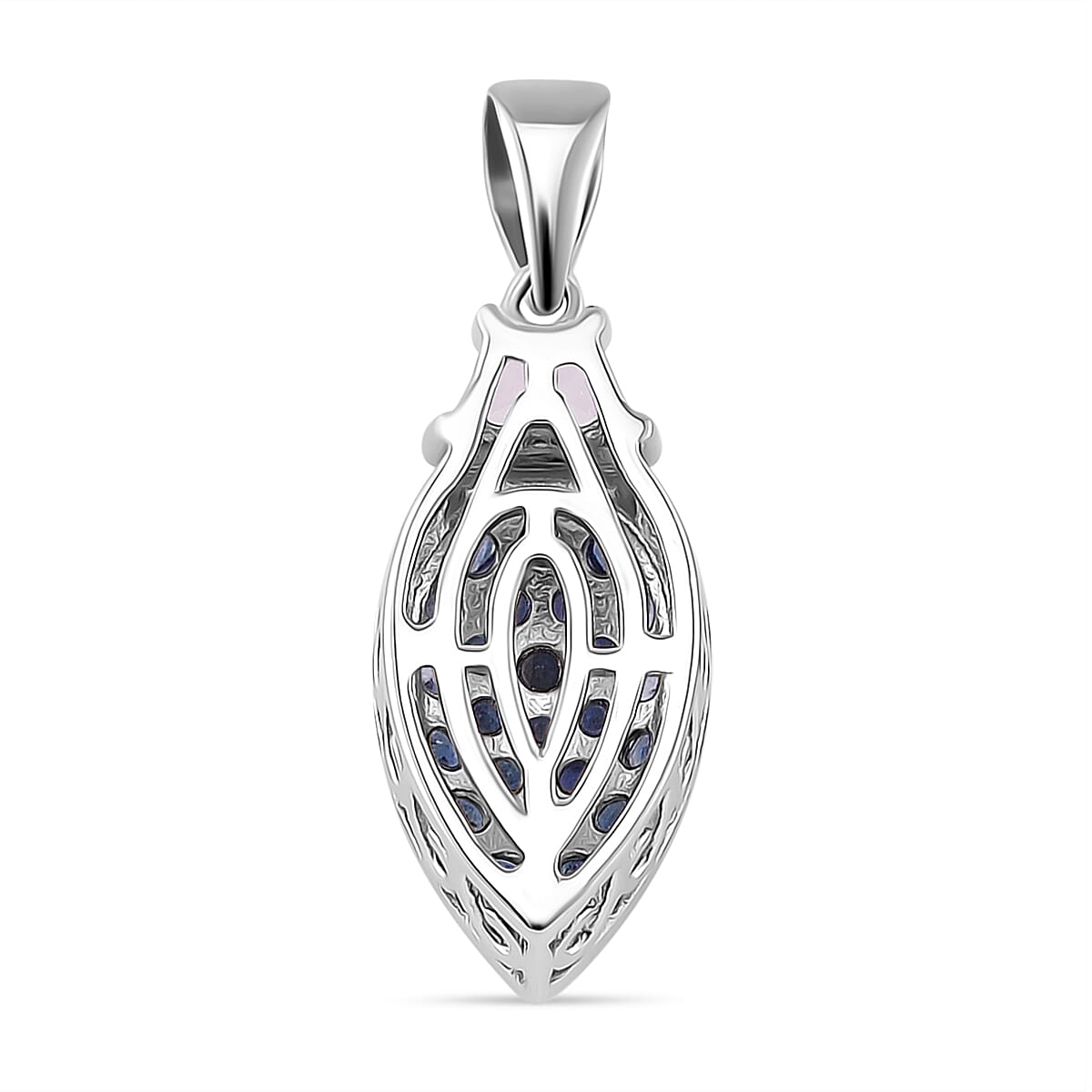 Kanchanaburi Blue Sapphire and White Topaz 1.85 ctw Cocktail Pendant and Ring (Size 6.0) in Rhodium Over Sterling Silver