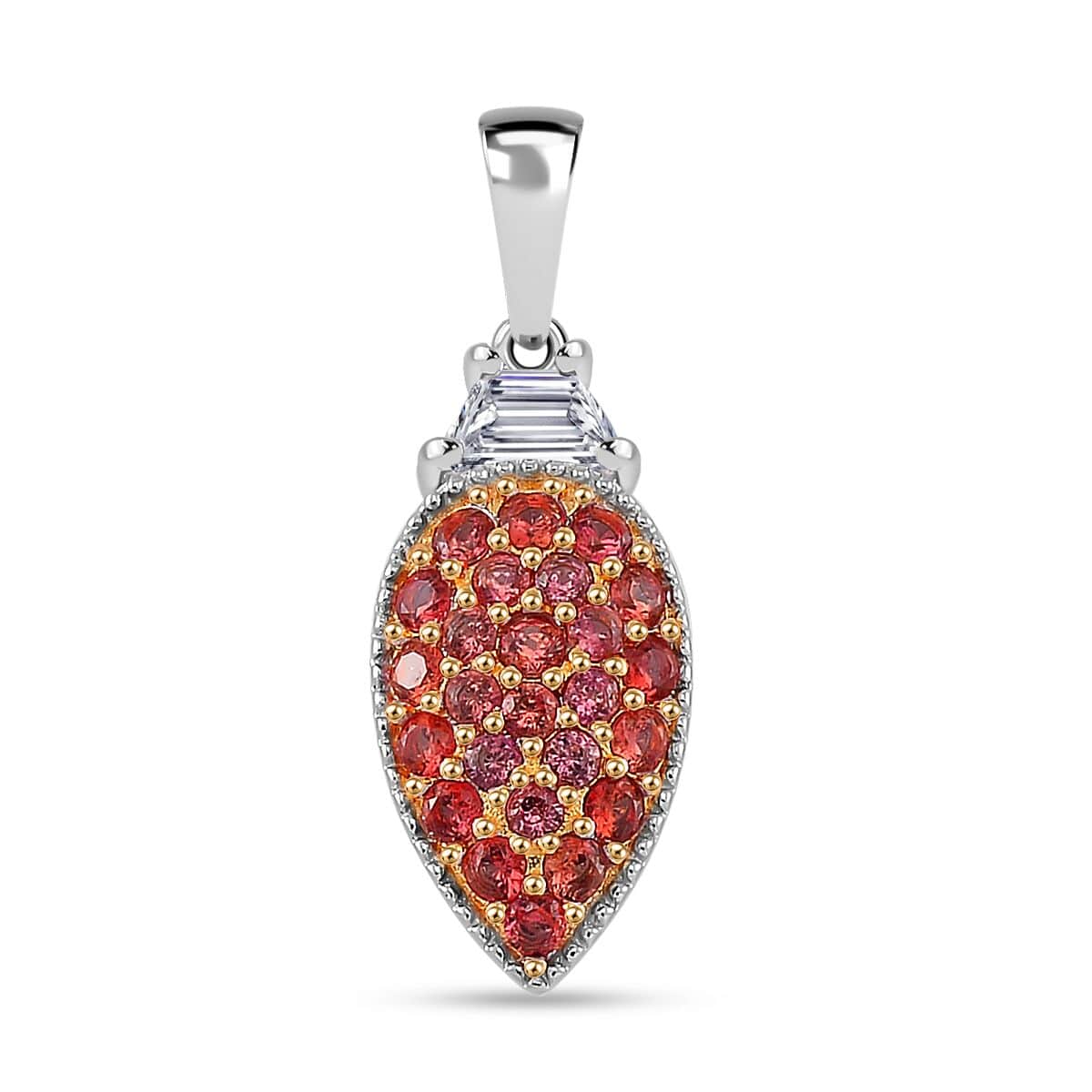 Doorbuster Madagascar Orange Sapphire and White Topaz 2.00 ctw Cocktail Pendant and Ring (Size 8.0) in Rhodium Over Sterling Silver image number 5