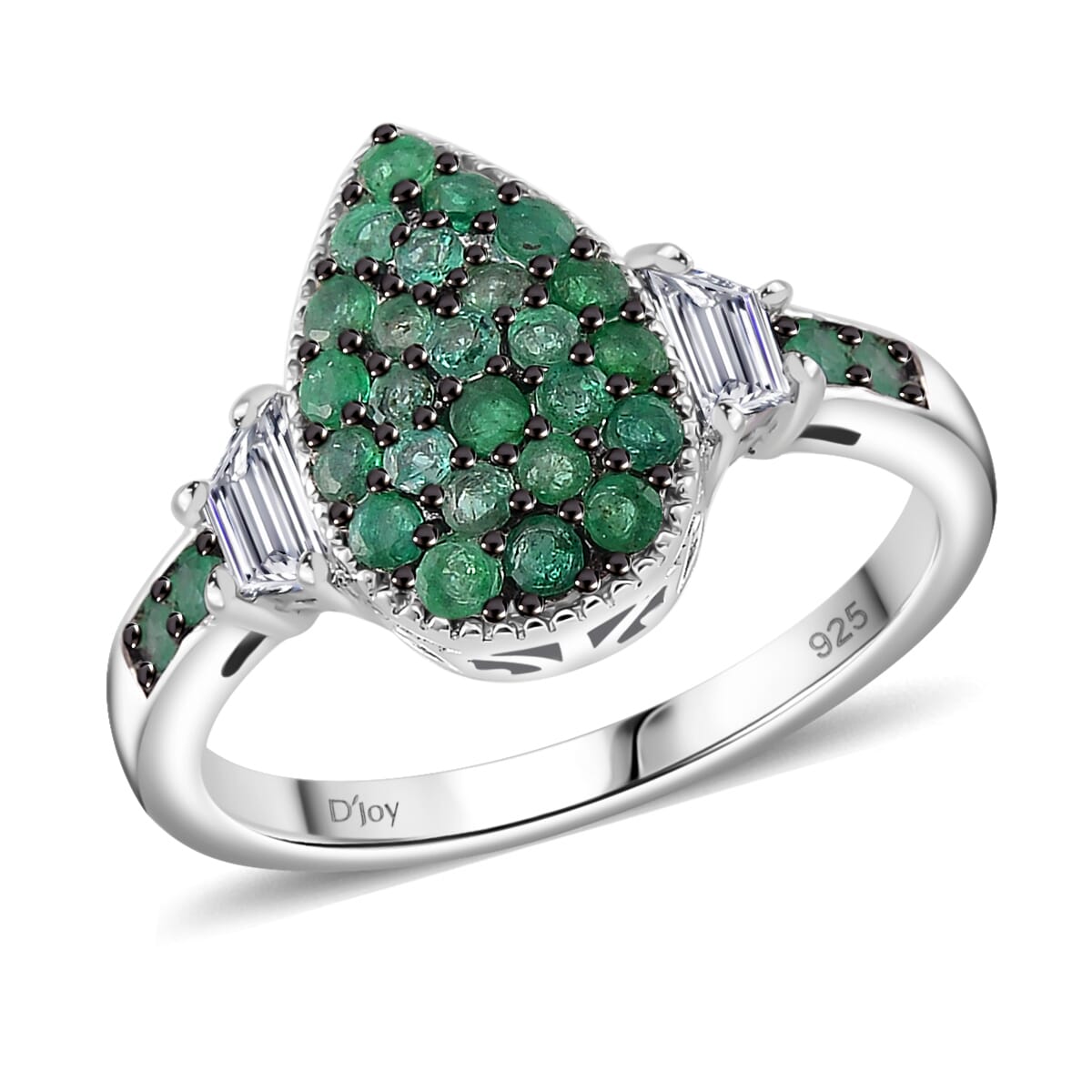 Kagem Zambian Emerald, White Topaz 1.65 ctw Cocktail Pendant without Chain and Ring (Size 7.0) in Rhodium Over Sterling Silver image number 2