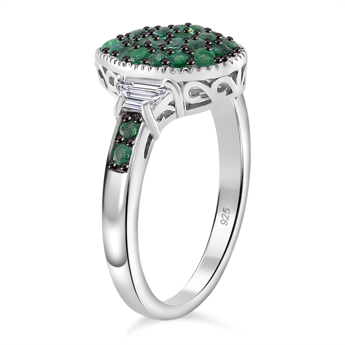 Kagem Zambian Emerald, White Topaz 1.65 ctw Cocktail Pendant without Chain and Ring (Size 7.0) in Rhodium Over Sterling Silver image number 3