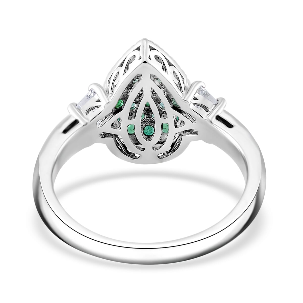 Kagem Zambian Emerald, White Topaz 1.65 ctw Cocktail Pendant without Chain and Ring (Size 7.0) in Rhodium Over Sterling Silver image number 4
