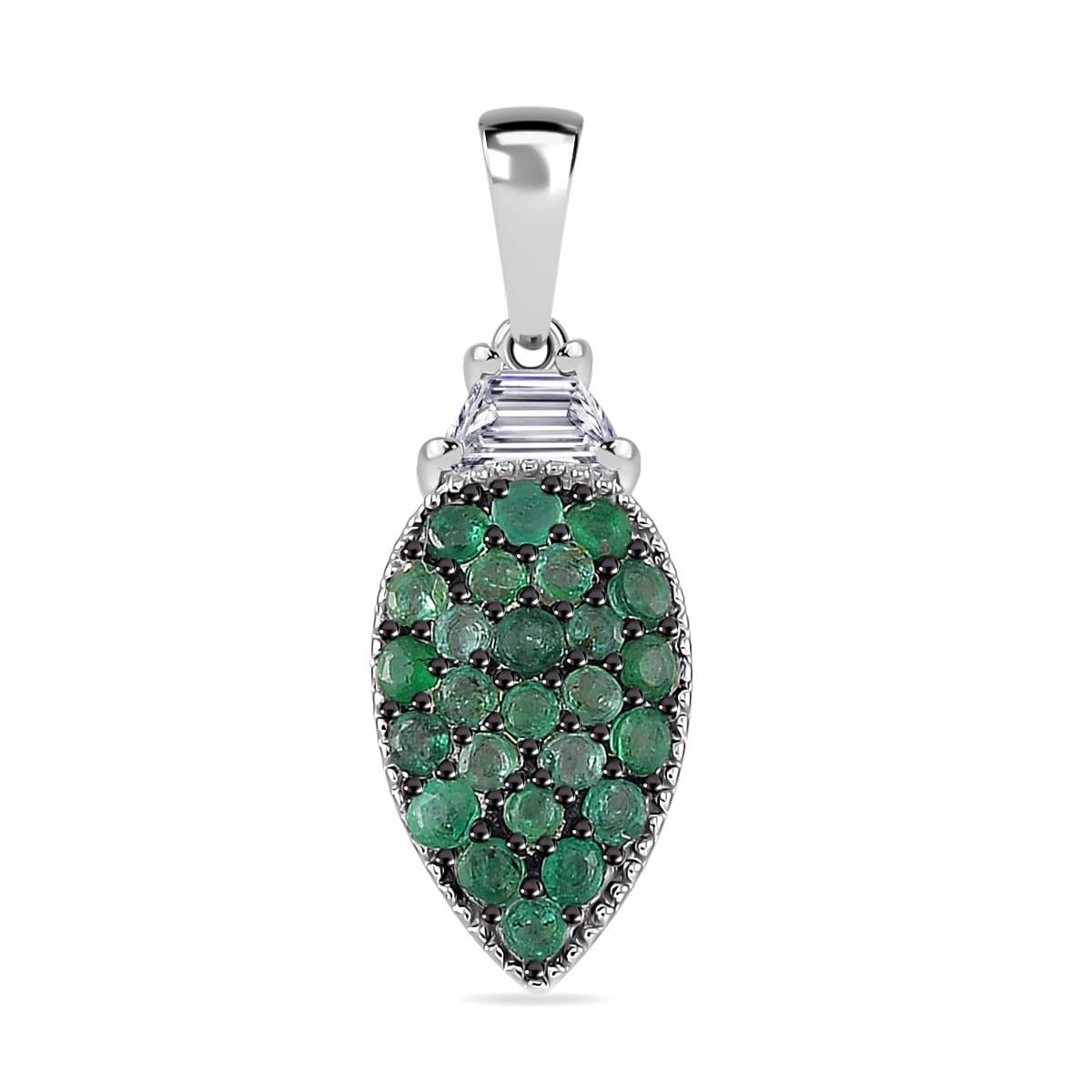 Kagem Zambian Emerald, White Topaz 1.65 ctw Cocktail Pendant without Chain and Ring (Size 7.0) in Rhodium Over Sterling Silver image number 5