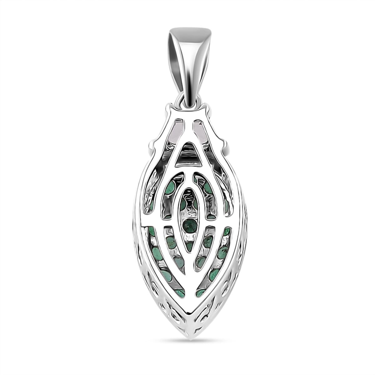 Kagem Zambian Emerald, White Topaz 1.65 ctw Cocktail Pendant without Chain and Ring (Size 7.0) in Rhodium Over Sterling Silver image number 7