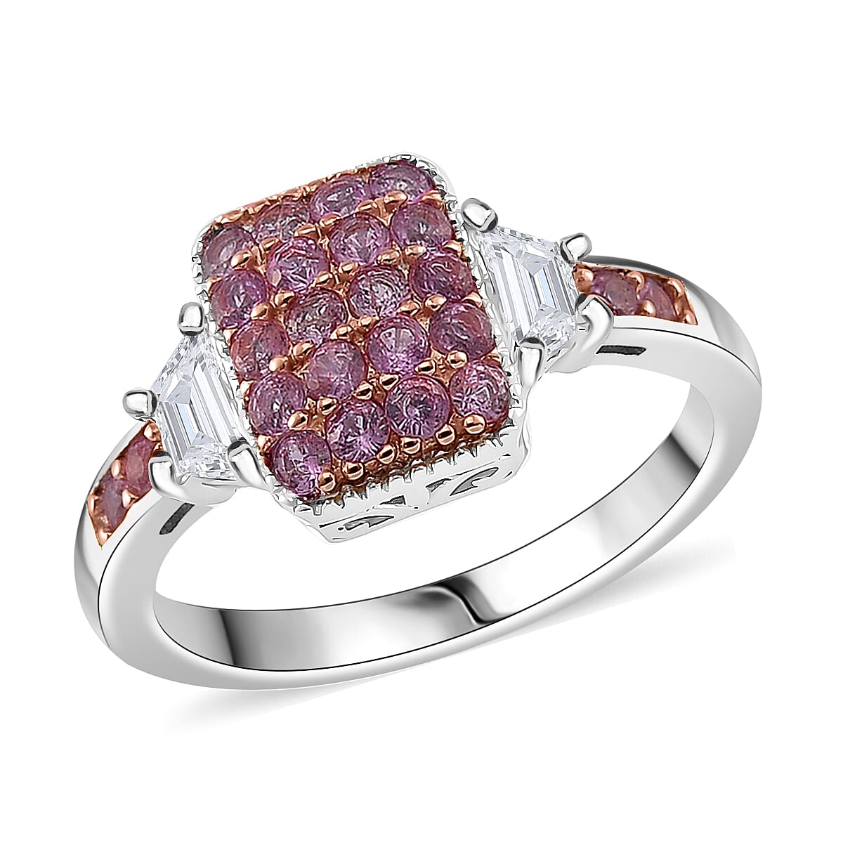 Madagascar Pink Sapphire and White Topaz 2.00 ctw Cocktail Pendant without Chain and Ring (Size 8.0) in Rhodium Over Sterling Silver image number 2