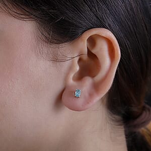 Set of 3 Madagascar Lagoon and Yellow Apatite, Betroka Blue Apatite 2.90 ctw Solitaire Stud Earrings in Rhodium Over Sterling Silver