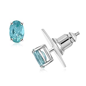 Set of 3 Madagascar Lagoon and Yellow Apatite, Betroka Blue Apatite 2.90 ctw Solitaire Stud Earrings in Rhodium Over Sterling Silver