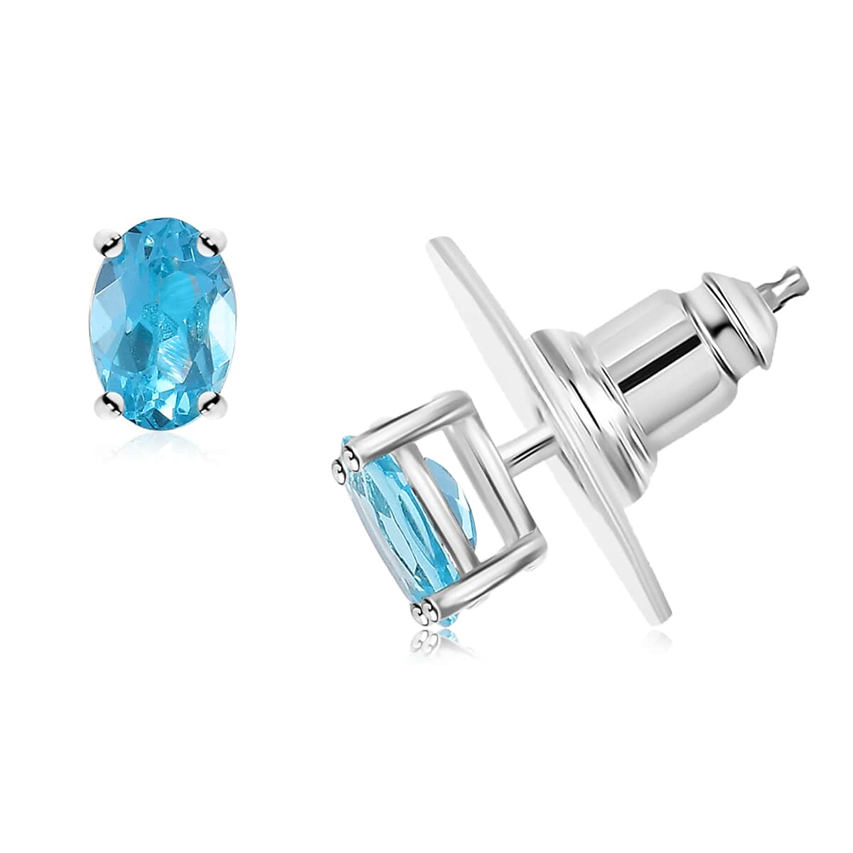 Set of 3 Madagascar Lagoon and Yellow Apatite, Betroka Blue Apatite 2.90 ctw Solitaire Stud Earrings in Rhodium Over Sterling Silver image number 5