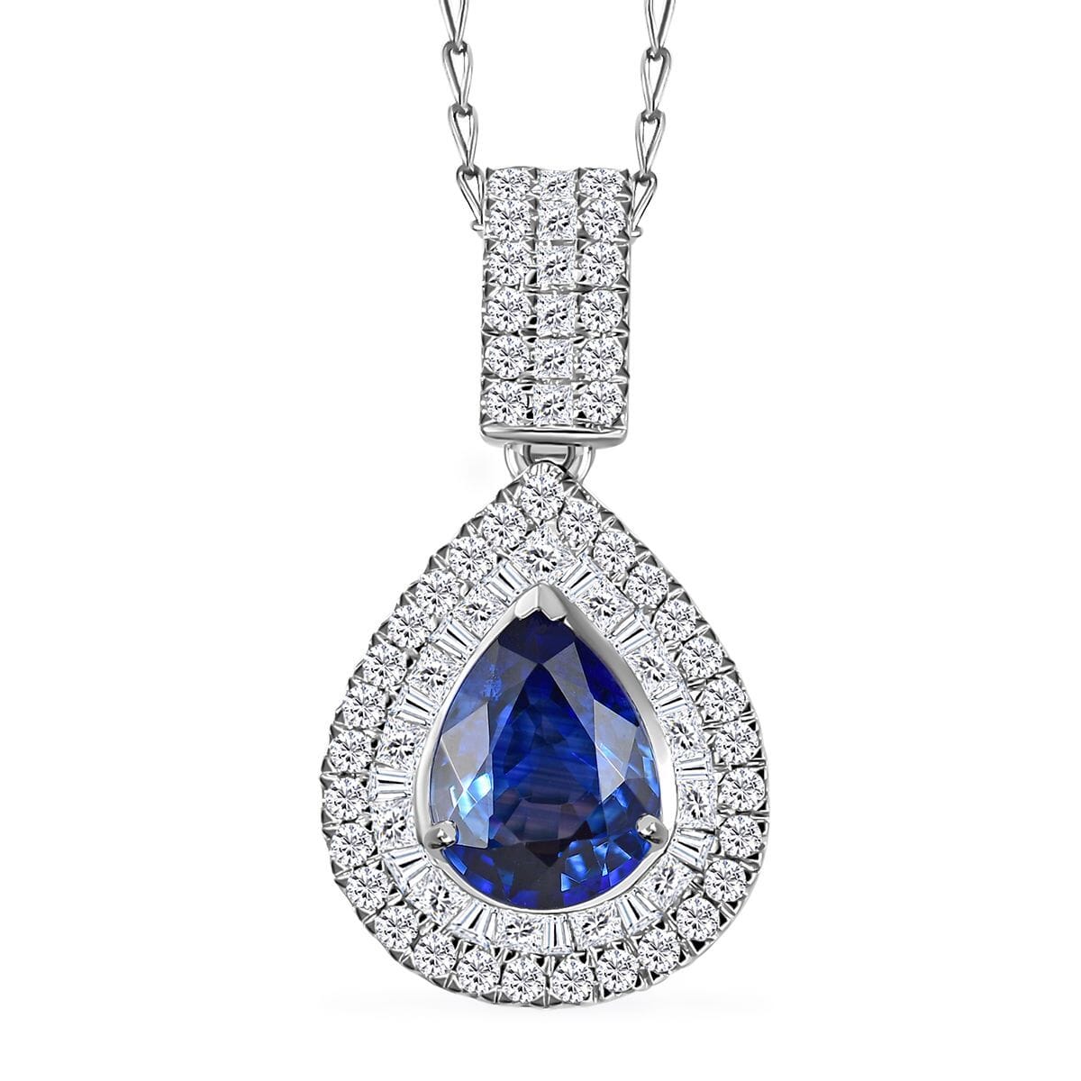 Certified & Appraised Rhapsody AAAA Ceylon Blue Sapphire and E-F VS Diamond 3.00 ctw Pendant Necklace in 950 Platinum 4.30 Grams 18 Inches image number 0